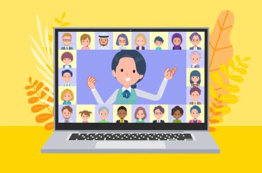 A set of Clerk woman presenting online.It's vector art so easy to edit.