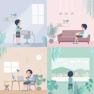 A set of Clerk woman relaxing in the room.  It's vector art so easy to edit.