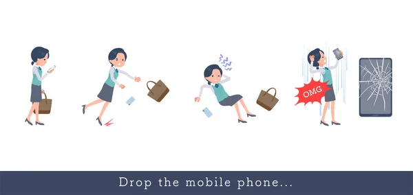 Set Clerk Woman Who Drops Her Smartphone Vector Art Easy — ストックベクタ