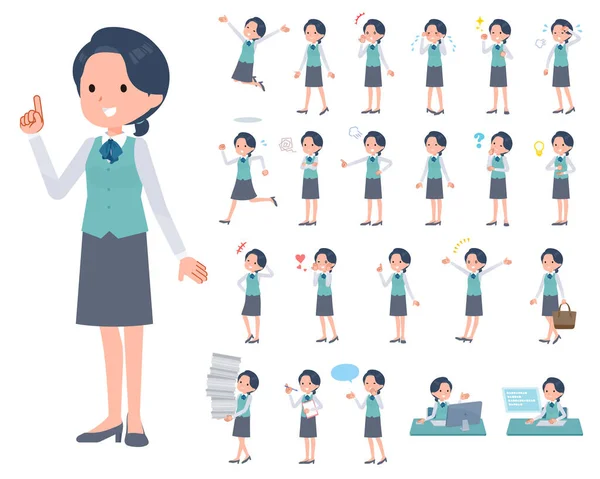 Set Clerk Woman Who Express Various Emotions Vector Art Easy — Stockvektor