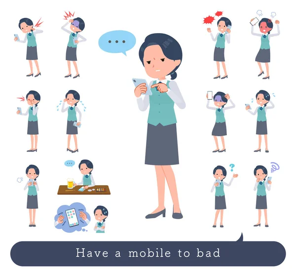 Set Clerk Woman Unhappy Using Smartphone Vector Art Easy Edit — 图库矢量图片