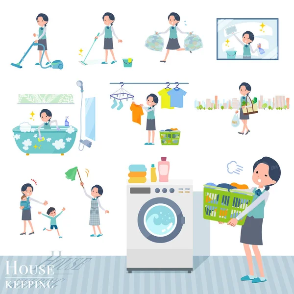 Set Clerk Woman Related Housekeeping Cleaning Laundry Vector Art Easy — Stockvector