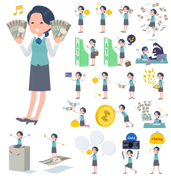 Set Clerk Woman Money Economy Vector Art Easy Edit — Vettoriale Stock