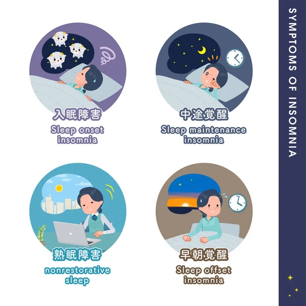 Set Clerk Woman Types Sleep Disorders Vector Art Easy Edit — Stockvector