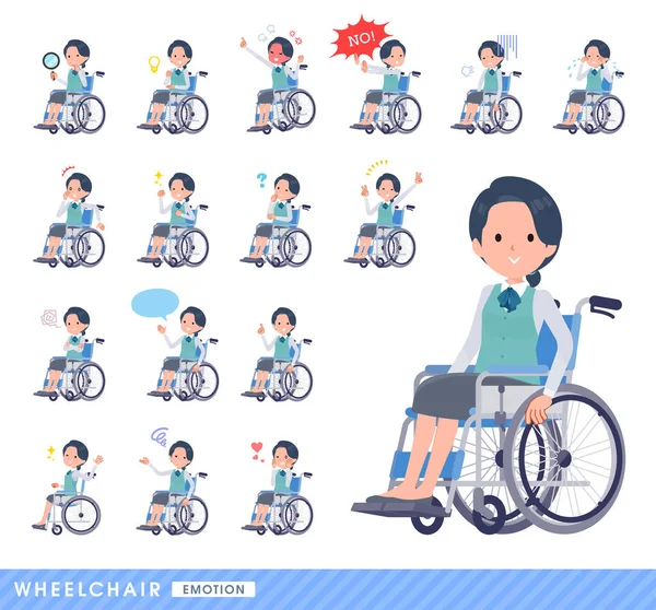 Set Clerk Woman Wheelchair Depicts Emotions Laughter Anger Trouble Vector — Stockový vektor