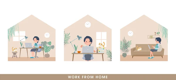 Set Clerk Woman Working Home Vector Art Easy Edit — ストックベクタ