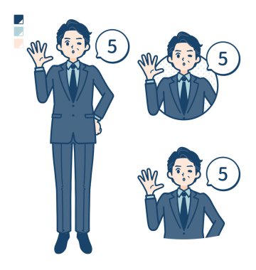 Takım elbiseli orta yaşlı bir işadamı 5 resim olarak sayar. Vektör sanatı olduğu için düzenlemek kolay..