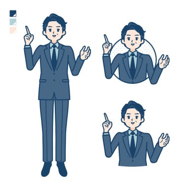 Takım elbiseli orta yaşlı bir iş adamı konuşma sanatıyla uğraşıyor. Bu vektör sanatı, bu yüzden düzenlemesi kolay..