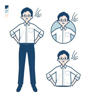 Öfke tasviri olan tişörtlü bir adam. Vektör sanatı olduğu için düzenlemesi kolay..