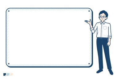 Üzerinde çerçeve rehberi resimleri olan tişörtlü bir adam. Vektör sanatı olduğu için düzenlemesi kolay..