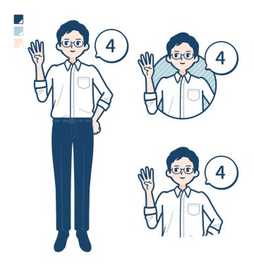 Tişörtlü bir adamın 4 görüntüsü vardır. Vektör sanatı olduğu için düzenlemesi kolaydır..