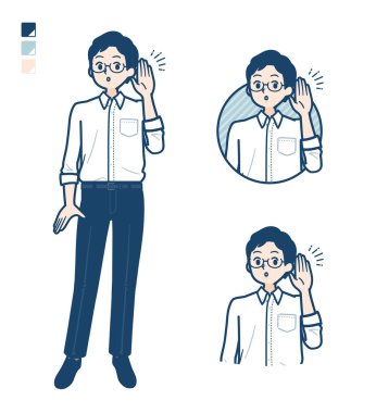 Resimleri dinleyen tişörtlü bir adam. Bu vektör sanatı, yani montajlaması kolay..