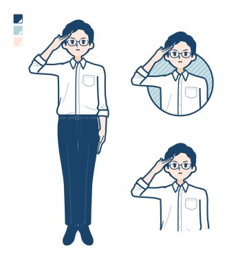 Resimli tişörtlü bir adam. Vektör sanatı olduğu için düzenlemesi kolay..