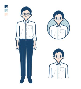 Gülen resimli tişörtlü bir adam. Vektör sanatı olduğu için düzenlemek kolay..