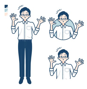 Şaşırmış görüntüler taşıyan tişörtlü bir adam. Vektör sanatı olduğu için düzenlemesi kolay..