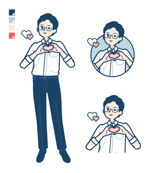 셔츠를 손으로 심장을 상징하는 남자를 이것은 예술로 편집하기 쉽습니다 — 스톡 벡터