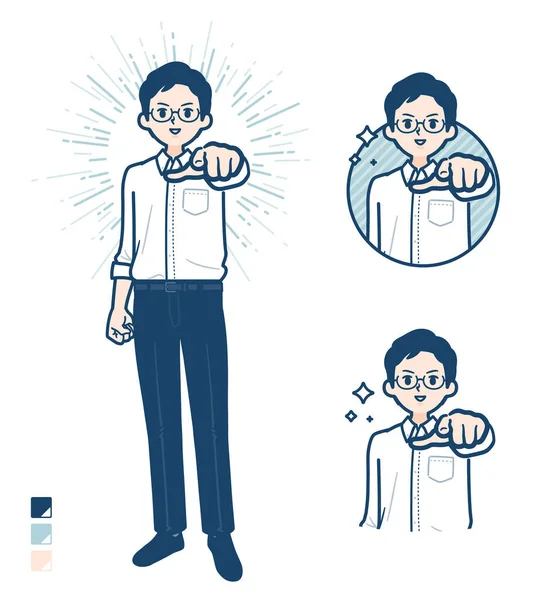 Hombre Con Camisa Que Apunta Las Imágenes Frontales Arte Vectorial — Vector de stock