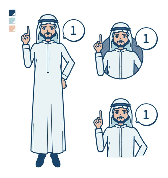 Een Arabische Man Wit Kostuum Met Tellen Als Beelden Het — Stockvector