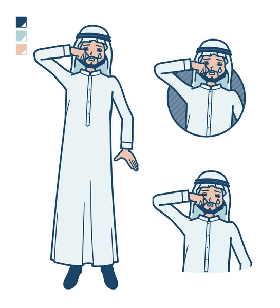 阿拉伯男子 身穿白色服装 有哭泣的画面 它是矢量艺术 所以很容易编辑 — 图库矢量图片