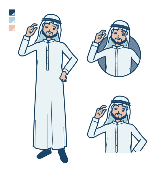 Арабианский Человек Белом Костюме Немного Изображения Знак Руки Векторное Искусство — стоковый вектор