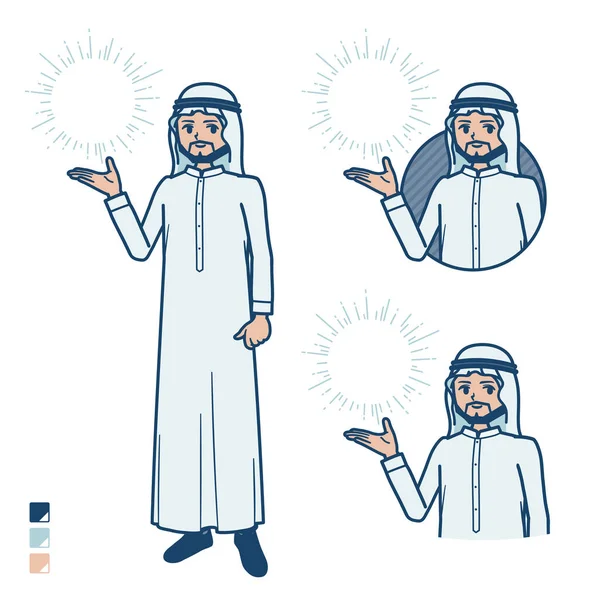 Homme Arabe Costume Blanc Avec Des Images Lumineuses Manipulatrices Est — Image vectorielle