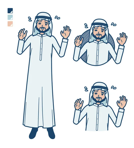 一个身穿白色服装 头脑发热的阿拉伯男子 它是矢量艺术 所以很容易编辑 — 图库矢量图片