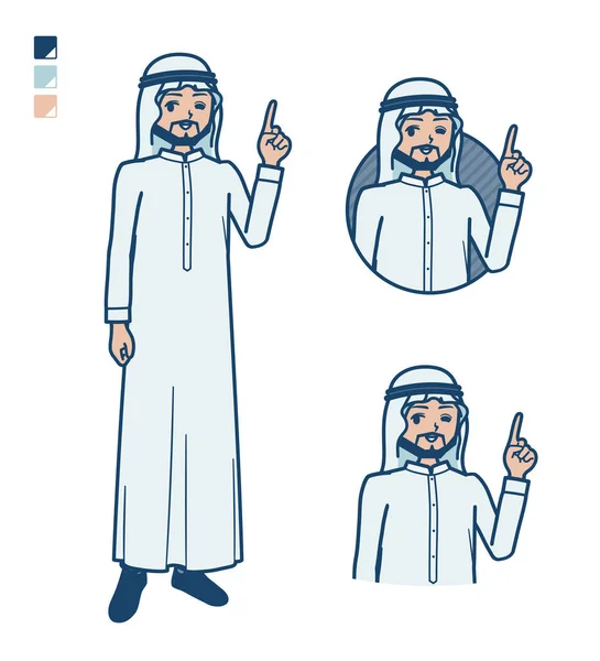 Arabian Man White Costume Pointing Hand Sign Images Vector Art — Stock Vector