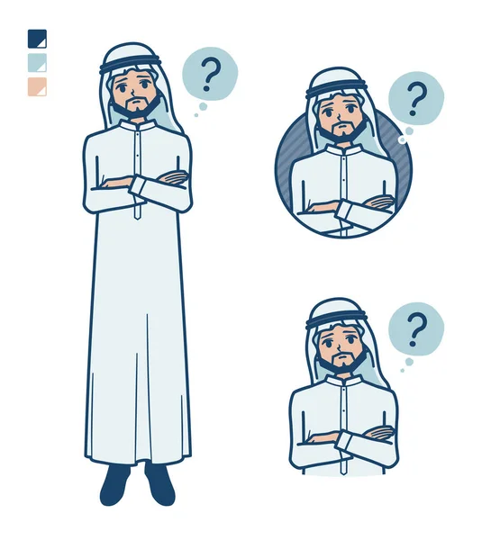 Homme Arabe Costume Blanc Avec Des Images Question Est Art — Image vectorielle