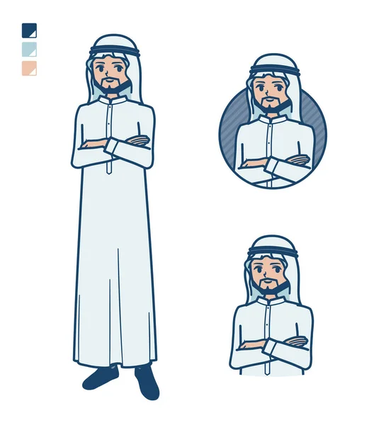 Ein Arabischer Mann Weißen Kostüm Mit Entspannter Pose Ist Vektorkunst — Stockvektor