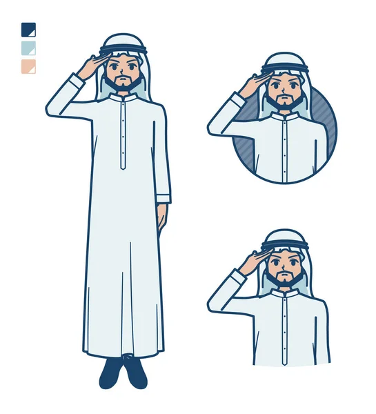 Homme Arabe Costume Blanc Avec Des Images Salut Est Art — Image vectorielle