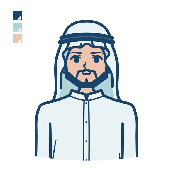 Arabian Man White Costume Upper Body Images Vector Art Easy — Stock Vector