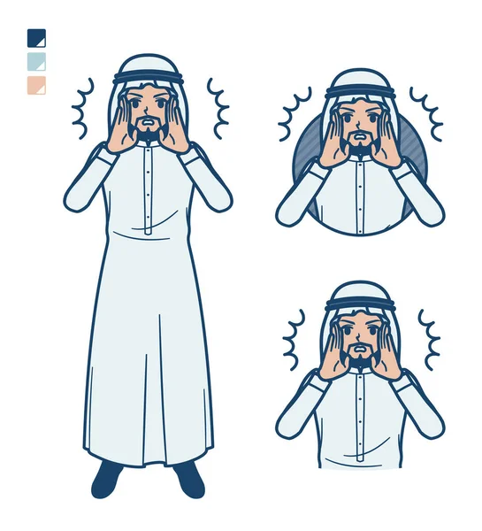 Een Arabische Man Wit Kostuum Met Waarschuwde Luid Beelden Het — Stockvector