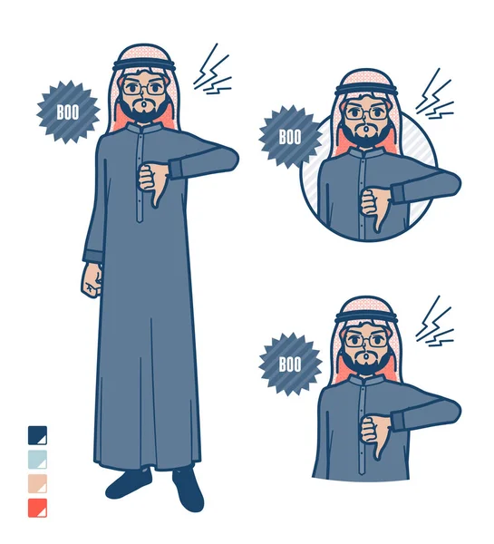 ブーイング画像付き黒コスチュームのアラビア語の真ん中の男 ベクトルアートだから編集が簡単 — ストックベクタ