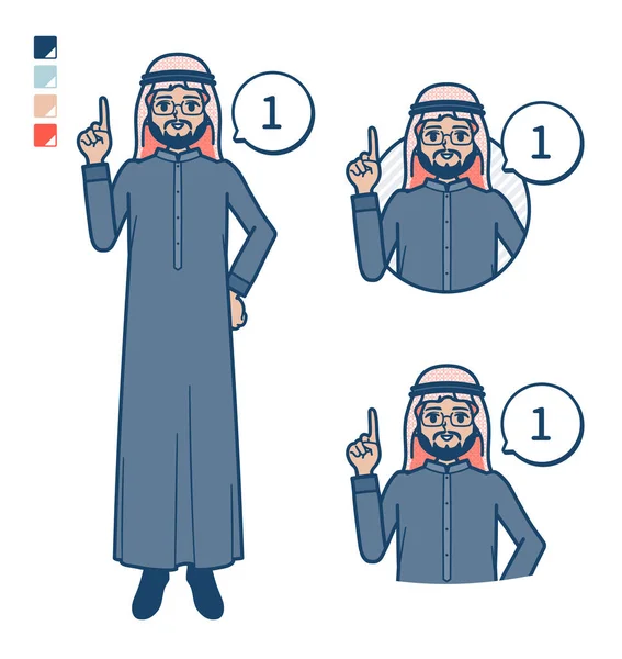 Arabian Middle Man Black Costume Counting Images Vector Art Easy — Stock Vector