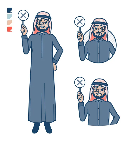 Seorang Pria Menengah Arab Dalam Kostum Hitam Dengan Mengeluarkan Cross - Stok Vektor