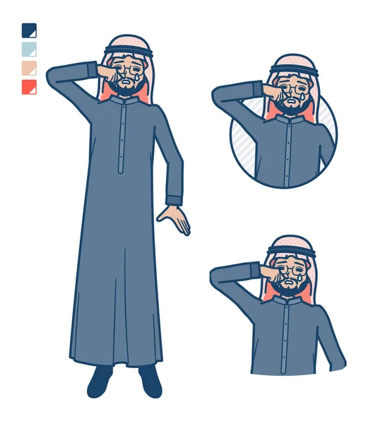 一个身穿黑色服装的阿拉伯中间人 有哭泣的画面 它是矢量艺术 所以很容易编辑 — 图库矢量图片