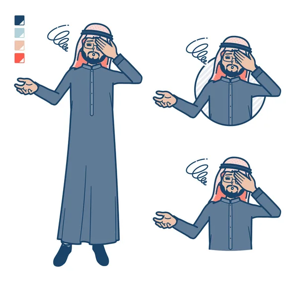 Seorang Pria Menengah Arab Dalam Kostum Hitam Dengan Kepala Berkecil - Stok Vektor