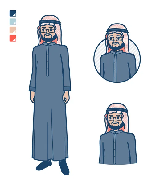 Homme Moyen Arabe Costume Noir Avec Des Images Latérales Est — Image vectorielle