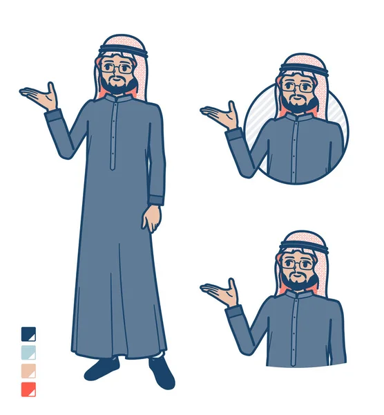 Homme Arabe Milieu Costume Noir Avec Des Images Explicatives Est — Image vectorielle