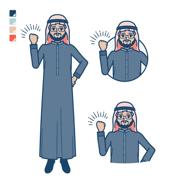 Seorang Pria Menengah Arab Dengan Kostum Hitam Dengan Gambar Kepalan - Stok Vektor
