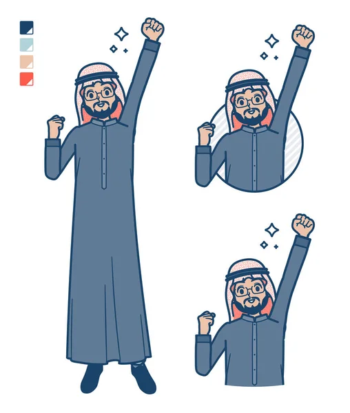 Homme Moyen Arabe Costume Noir Avec Des Images Pompe Poing — Image vectorielle