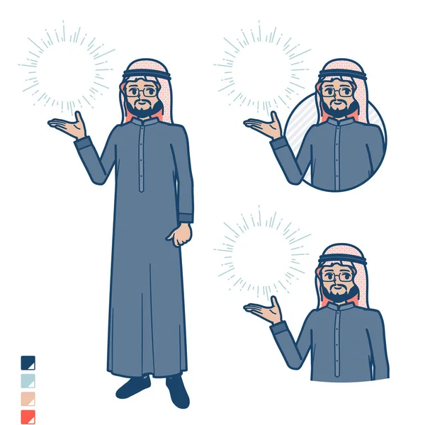 Seorang Pria Menengah Arab Dalam Kostum Hitam Dengan Memanipulasi Images - Stok Vektor