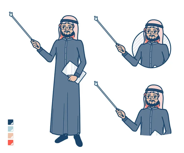 Homme Arabe Milieu Costume Noir Avec Une Explication Avec Des — Image vectorielle