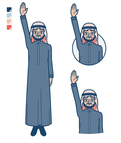 Seorang Pria Menengah Arab Dengan Kostum Hitam Dengan Gambar Tangan - Stok Vektor
