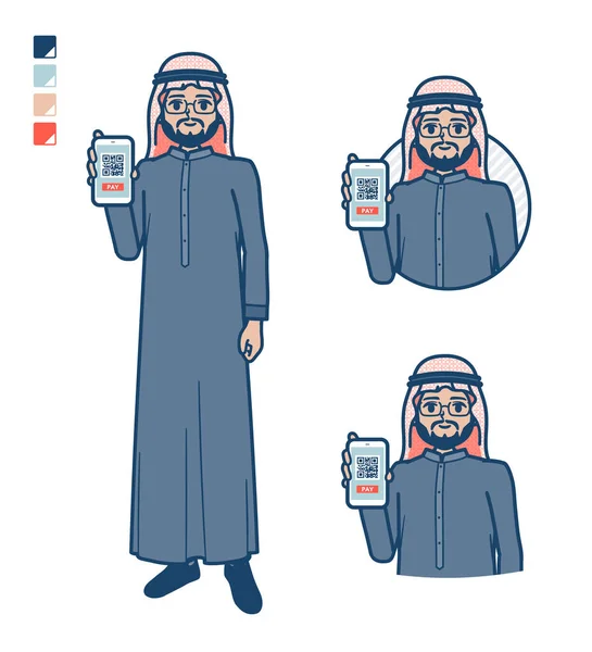 Homme Arabe Moyen Costume Noir Avec Paiement Sans Espèces Sur — Image vectorielle