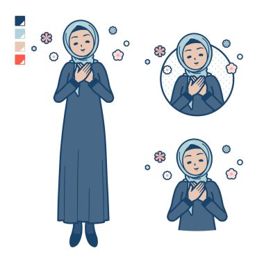 Dinlenme imgeleriyle tesettürlü bir Arap kadın. Bu vektör sanatı, bu yüzden düzenlemek kolay..