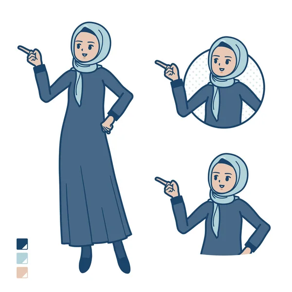 一个头戴头巾 头戴头巾 带有注释的阿拉伯女人 它是矢量艺术 所以很容易编辑 — 图库矢量图片