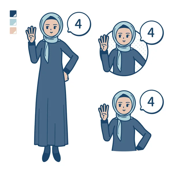 一个阿拉伯女人 头戴头巾 数着4张图片 它是矢量艺术 所以很容易编辑 — 图库矢量图片