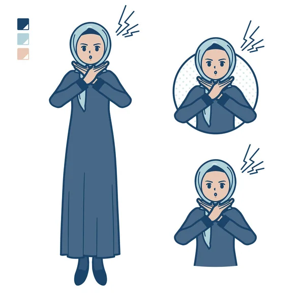 一个阿拉伯女人 头戴头巾 用胳膊画十字 这是矢量艺术 所以很容易编辑 — 图库矢量图片