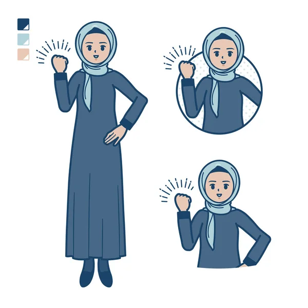 一个头戴头巾 头戴拳头的阿拉伯女人 它是矢量艺术 所以很容易编辑 — 图库矢量图片